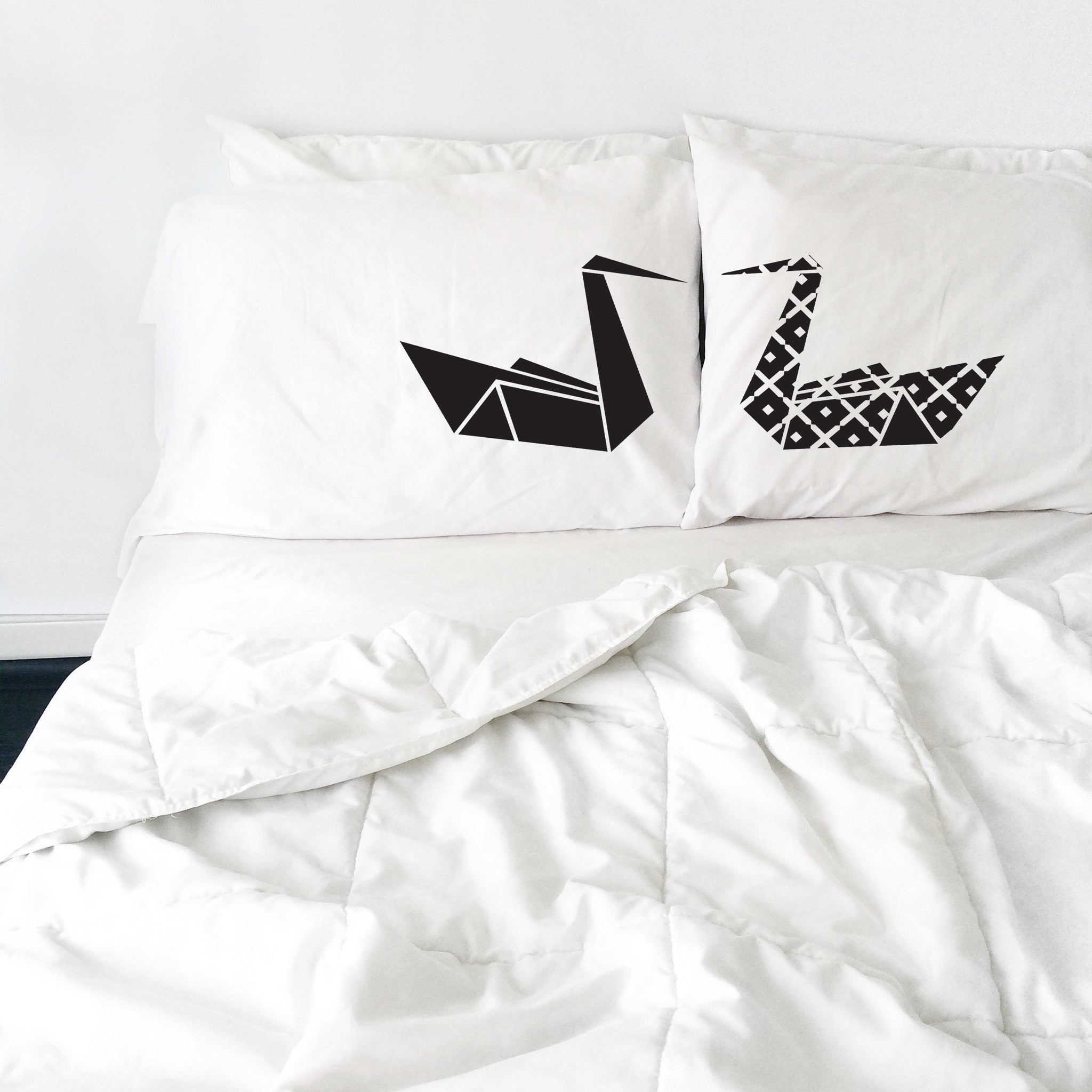 Kissing Origami Swans Couple Pillow Case